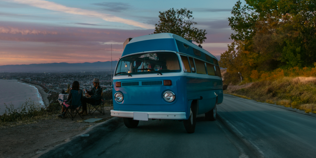 RV camped on the side of a road