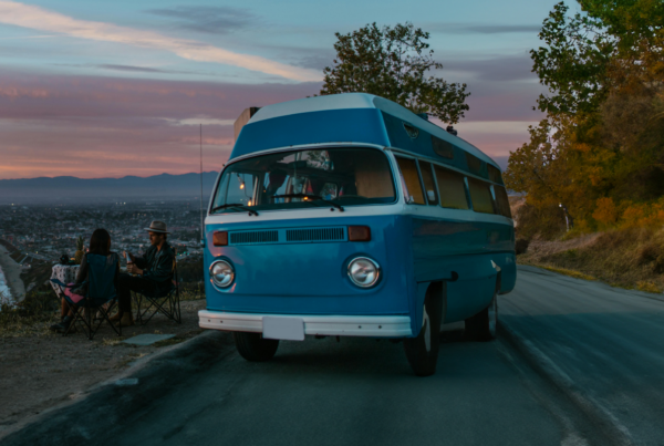 RV camped on the side of a road