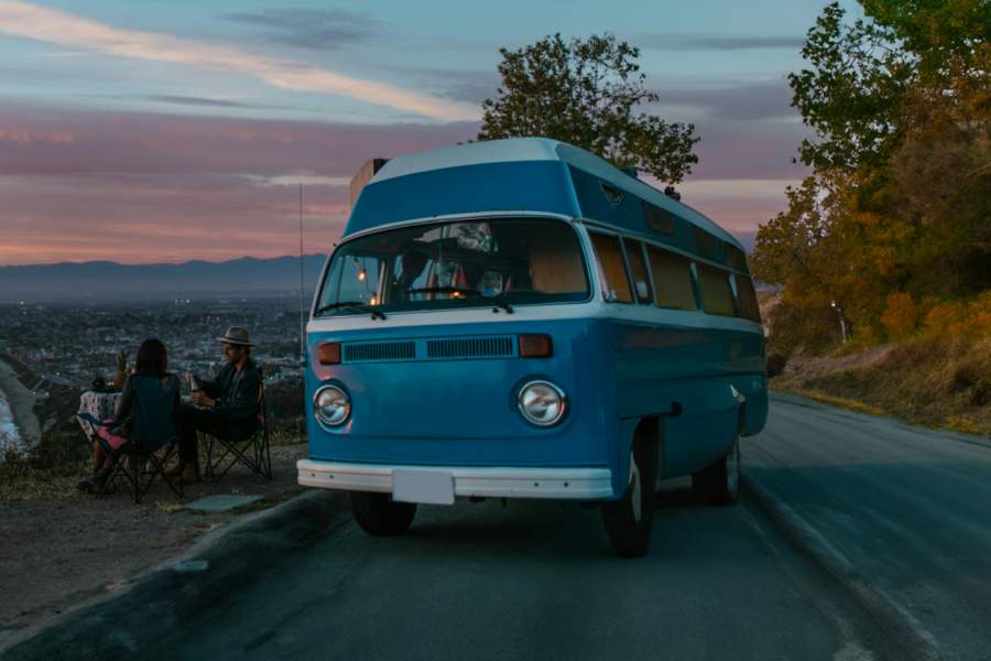 RV camped on the side of a road