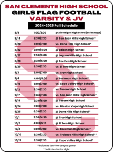 SCHS Flag Football Schedule 24-25