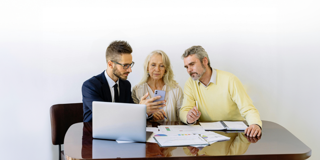 People discussing an insurance policy.