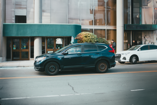 car transporting a christmas tree