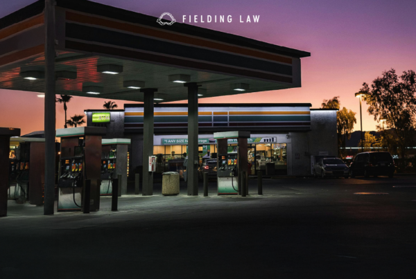 Gas station just after dusk.