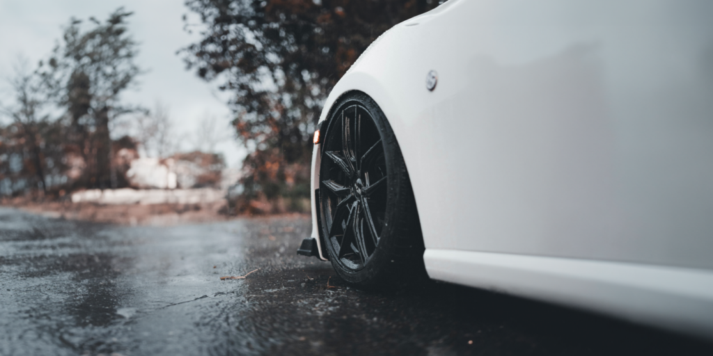 View of a car tire after an accident on Arizona road