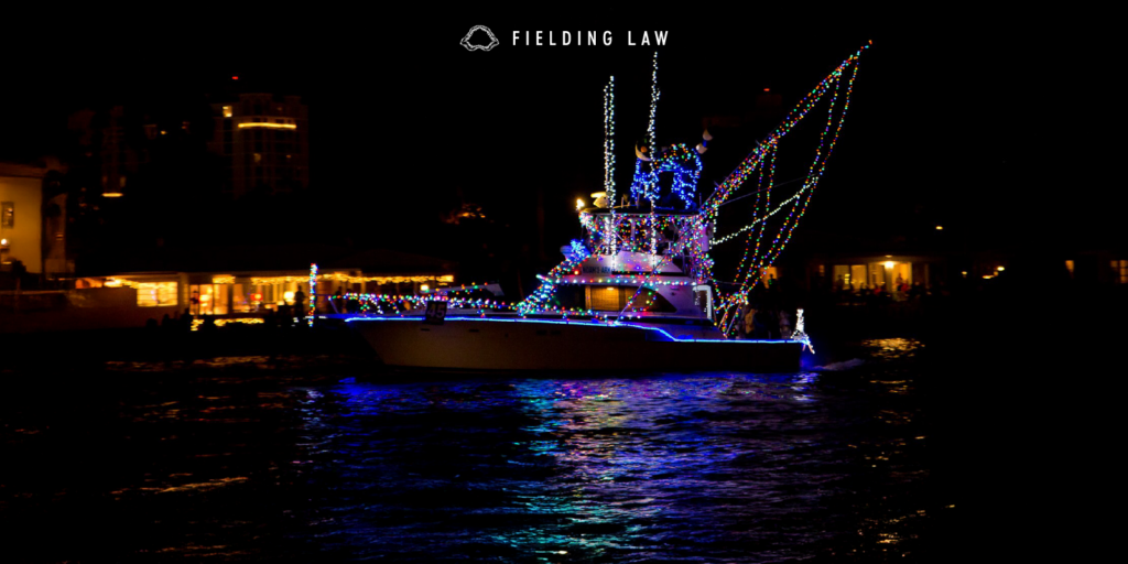 Holiday decorated Boat for the parade