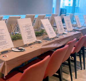 table of easels with red chairs at ASU 