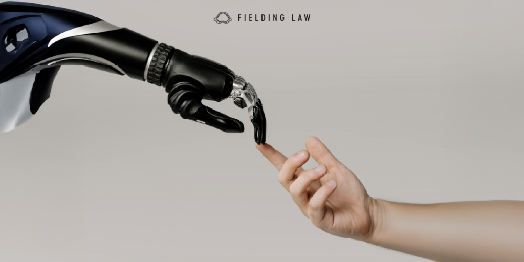 ai hand touching a human hand