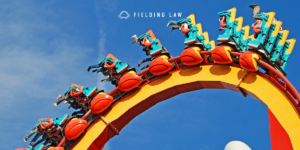 Yellow and Red roller coaster at Knott's Berry Farm