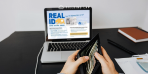 Real id website on computer with a person looking in their wallet