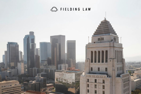 City of Los Angeles City Hall building with other city buildings in the background