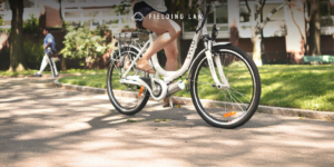 e bike being road on a small local street