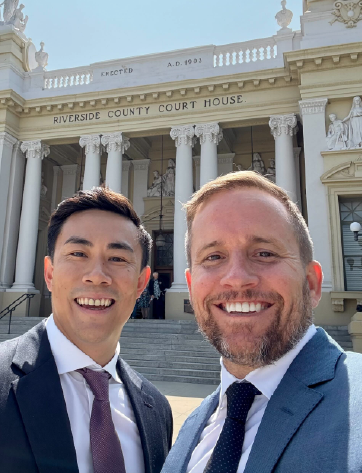 Brian Yee and Clark Fielding at Riverside Courthouse for a child car accident case