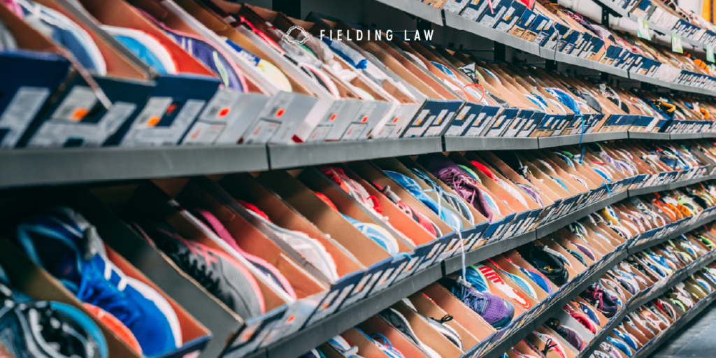 row of shoes at a store