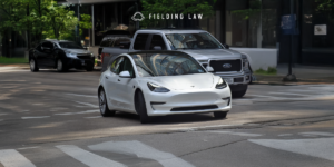 Tesla on a street using autopilot