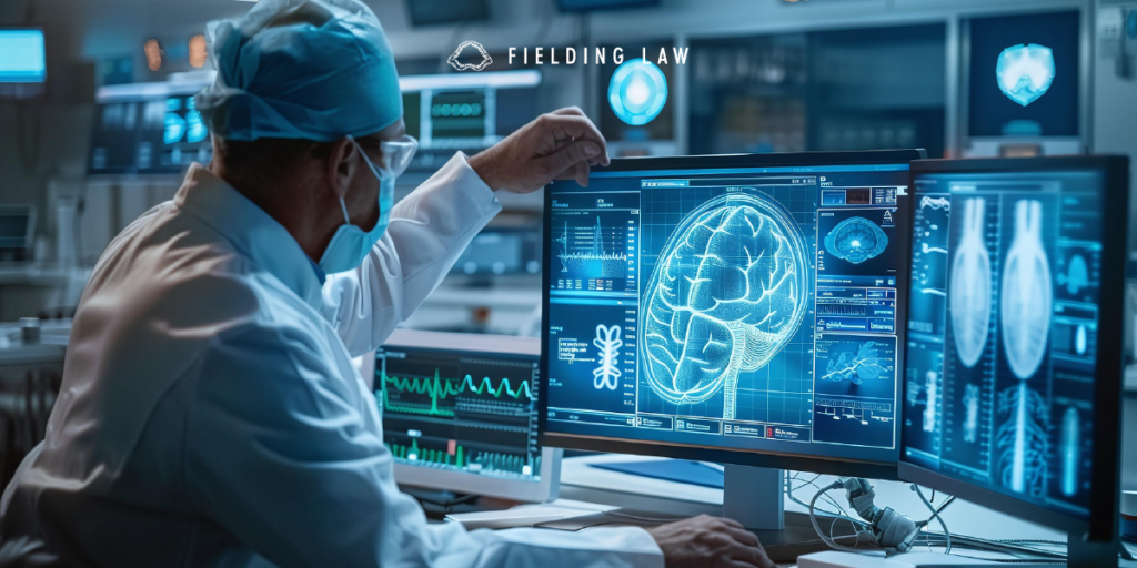 Doctor looking at a brain scan after a concussion injury