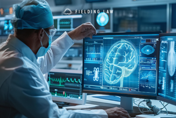 Doctor looking at a brain scan after a concussion injury