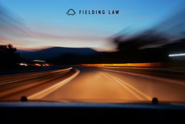 impaired vision driving. Roadway is blurry with surroundings having a motion blur