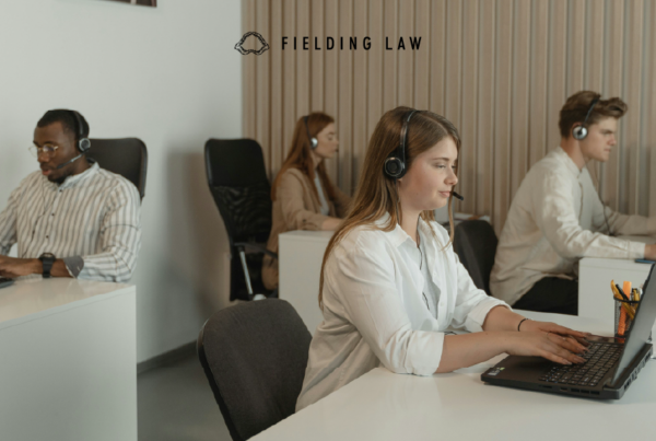 Insurance adjuster sitting at desks with headsets on