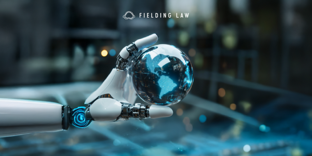 robot hand holding a glass globe
