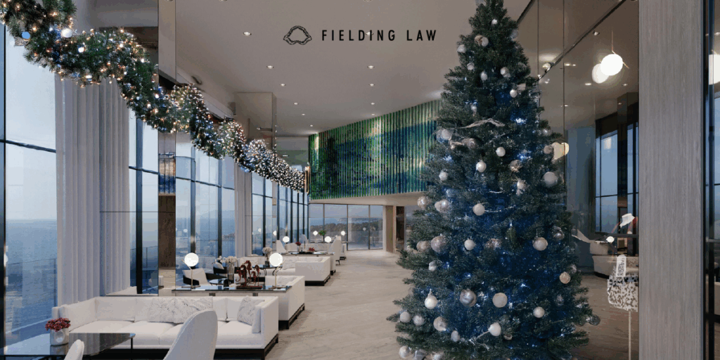 hotel lobby with holiday decor