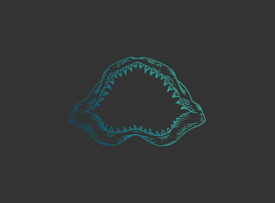 Shark jaw logo on charcoal background