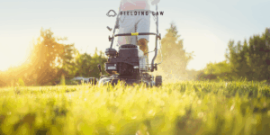 Person mowing a lawn