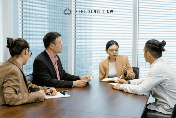 people sitting in a conference room for a deposition
