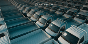 multiple work vehicles in rows