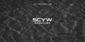 San Clemente Youth Wrestling logo on gray water texture